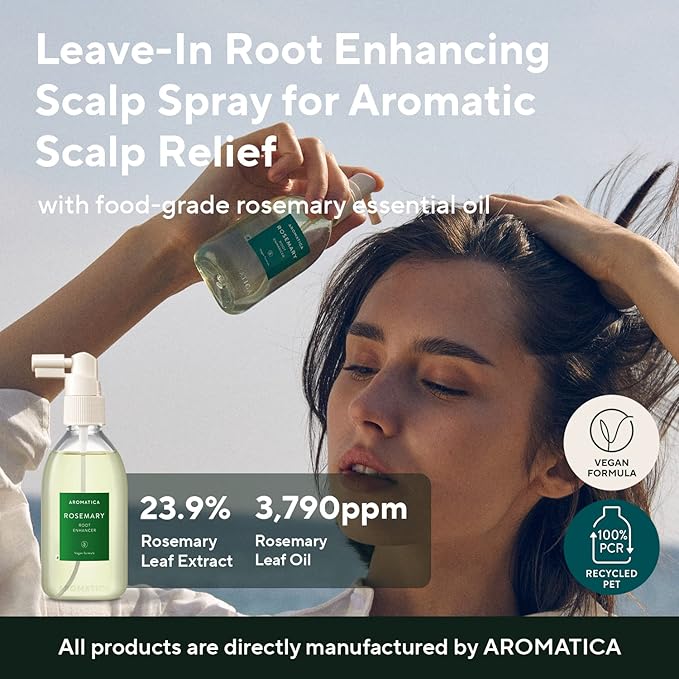 AROMATICA Rosemary Root Enhancer And Scalp Scrub Korean Hair Care Set - Rosemary Water Spray and Scalp Exfoliator for Dry Scalp Treatment, Refresh Your Hair with Rosemary Oil Scalp Care