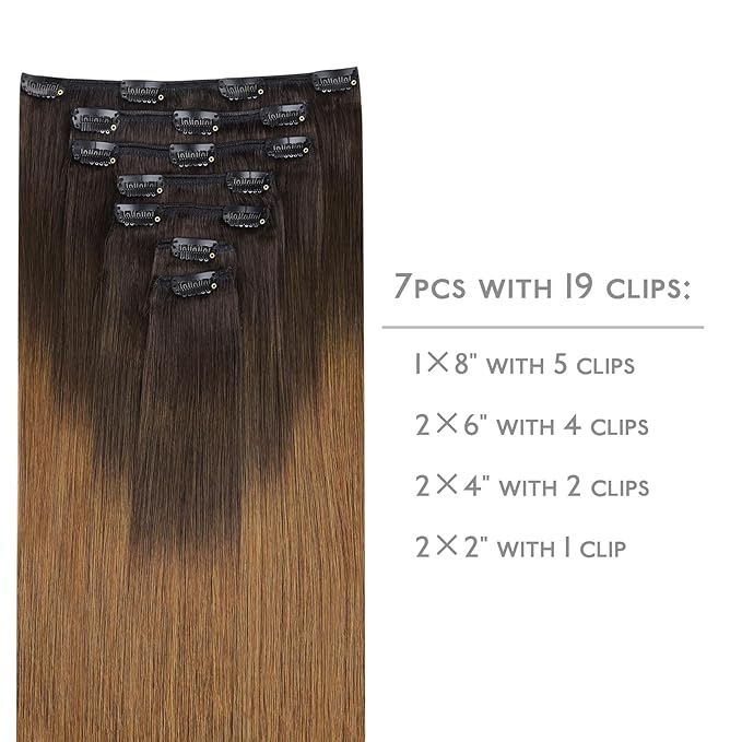 WENNALIFE Clip in Hair Extensions Real Human Hair, 16 Inch 120g 7pcs Human Hair Extensions Clip In Human Hair, Ombre Dark Brown to Light Chestnut Brown Clip In Real Hair Coloured Remy