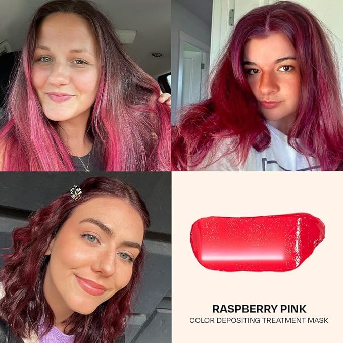 Overtone Color Depositing Semi-Permanent Hair Dye Conditioner - 8 oz For Natural & Color-Treated Hair, Moisturizing Shea Butter & Coconut Oil - Vegan & Cruelty-Free, Pink for Brown is now Raspberry
