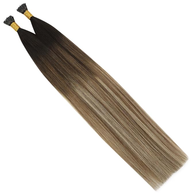 YoungSee I Tips Hair Extensions Balayage Itips Hair Extensions Human Hair Dark Brown Ombre Blonde with Brown Tip Hair Extension for Women Real Hair 16 Inch Pre Bonded Hair Extension for Girl 80s 50g