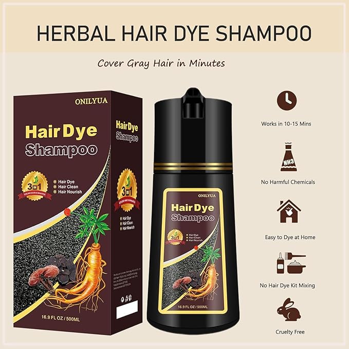 Fvquhvo Instant 3 in 1 Hair Dye Shampoo for Men & Women - Natural, Long Lasting, 16.9 Fl Oz (Chestnut Brown)