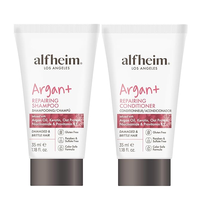 ALFHEIM Argan Repairing Shampoo & Conditioner Travel Set | Sulfate-Free&Paraben-Free | Argan Oil, Keratin & Niacinamide for Dry, Damaged, Color-Treated Hair | Hydrating, Strengthening & Anti-Frizz