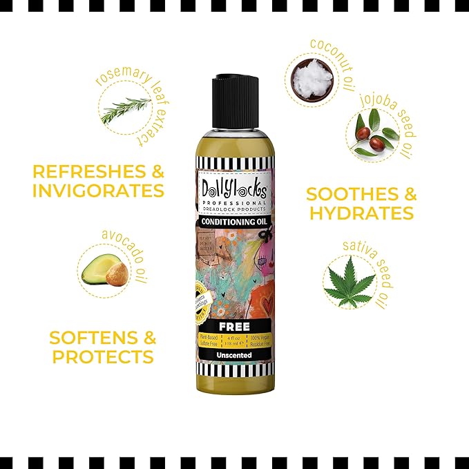 Dollylocks Conditioning Oil - Plant-Based & Residue-Free Moisturizing Scalp & Dreadlock Oil, pH Balanced, Vegan (Free Scent, 4oz)