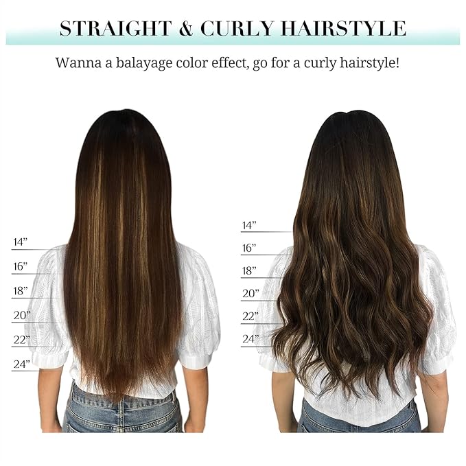 DOORES Clip in Hair Extensions, Ombre Medium Brown Highlighted Golden Blonde 24 Inch 7pcs 120g, Remy Hair Extensions Clip in Human Hair Extensions Natural Hair Extensions Thick Silky Straight