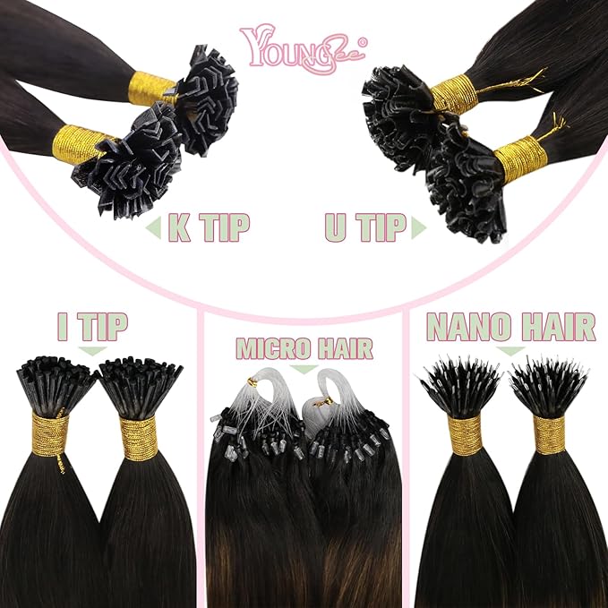 YoungSee K Tip Hair Extensions Real Human Hair Balayage Ktip Extensions Ombre Dark Brown Roots to Blonde K Tips Human Hair Extensions for Long Hair 24Inch 50s/50g Pre Bonded Hair Extensions Add Length