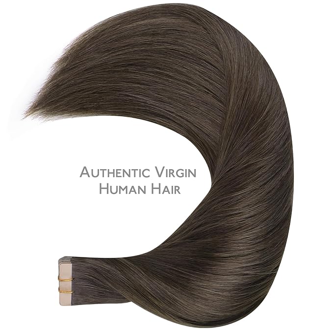 WENNALIFE Tape in Hair Extensions Human Hair, 20pcs 50g 22 inch Cool Dark Brown Remy Hair Extensions Straight Human Hair Tape in Extensions Skin Weft Tape Extensions