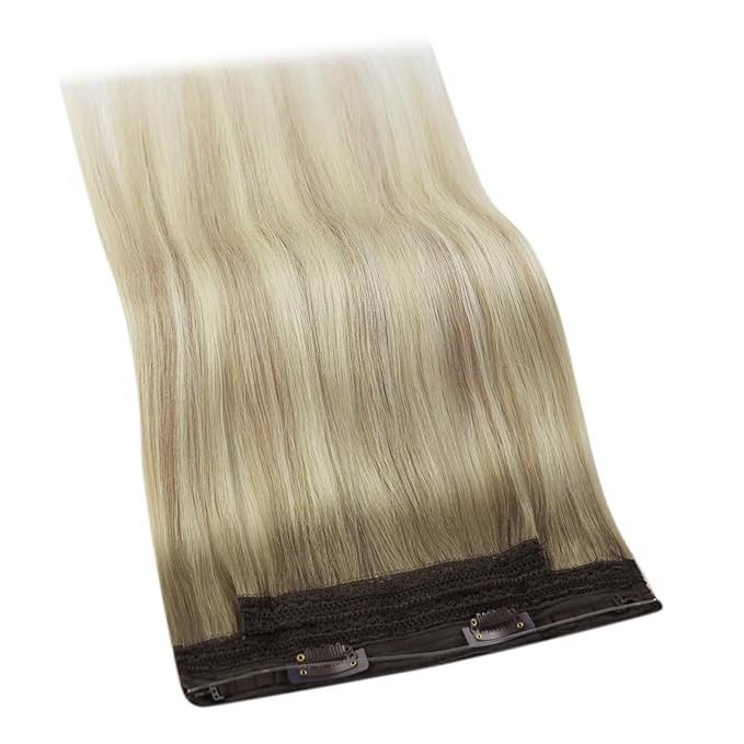 YoungSee Wire Hair Extensions Human Hair Ombre Blonde Wire Hair Extensions for Women Real Human Hair Balayage Ash Blonde Ombre Platinum Blonde Human Hair for Damaged Hair Repair 80G 14Inch