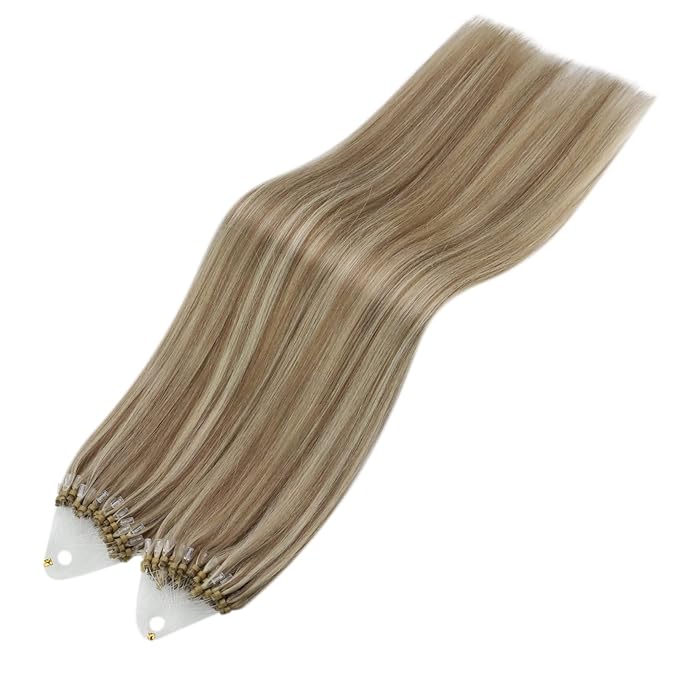 YoungSee Micro Bead Hair Extensions Real Human Hair Highlight Microbead Hair Extensions Human Hair Light Brown Mix Blonde Highlight Beaded Hair Extensions Real Human Hair Silky Straight 22Inch 50s 50g