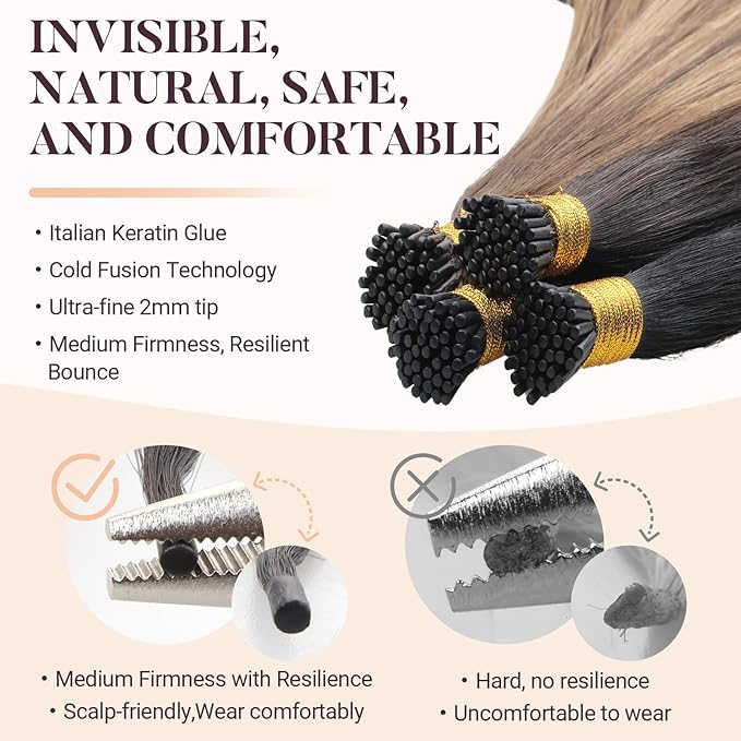 MAXITA I Tip Hair Extensions Human Hair, Balayage Chocolate Brown to Caramel Blonde 100g/100s 14 Inch, Comfortable Wear, 100% Remy Real Human Hair Itip Keratin Hair Extensions