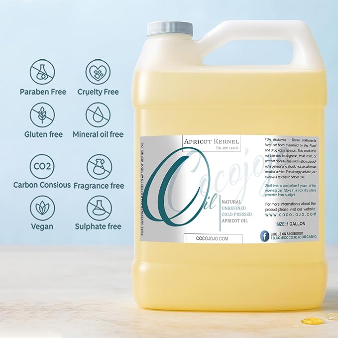 Dr Joe Lab Apricot Kernel Oil - Cold Pressed Unrefined Raw with Scent Pure Natural Moisturizing for Hair and Skin (1 Gallon)