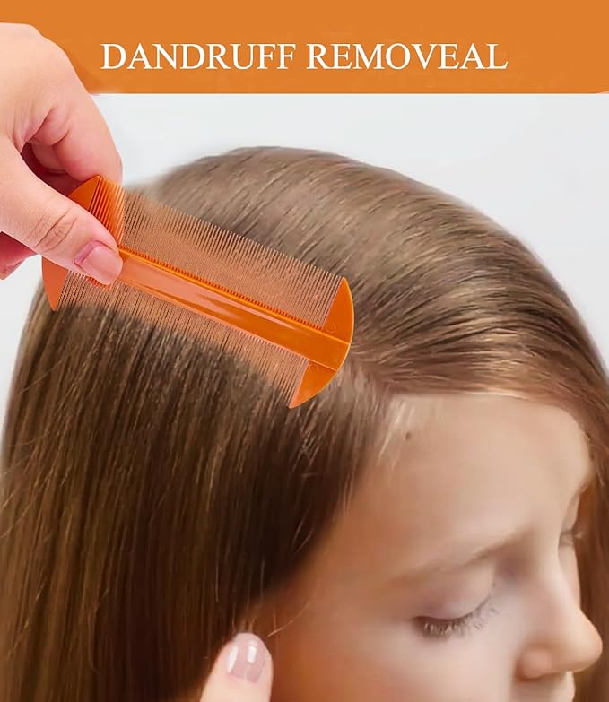 Dandruff Comb Fine Tooth Scalp Detox Comb Lice for Women, Men & Kids Stainless Steel Scalp Detoxing, Sweep & Massage Hair Brush Tool for Hair Care (2PC Black+Orange)