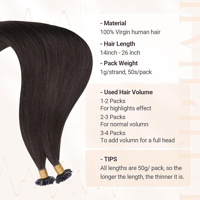 MAXITA U Tip Hair Extensions Human Hair, Dark Brown Hair Extensions Real Human Hair, 50g/50 Strands/Pack, 18 In Virgin Human Hair