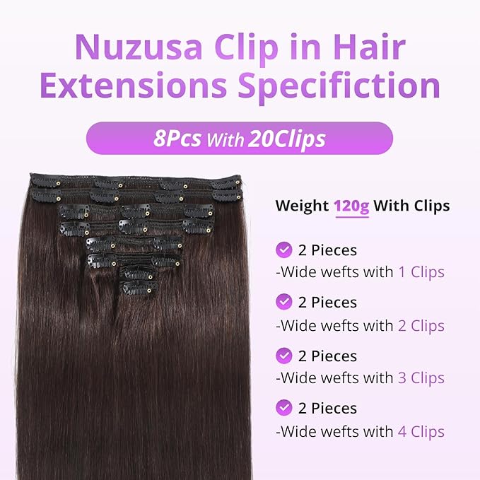 Clip in Hair Extensions Real Human Hair,100% Seamless Invisible Remy Human Hair Silky Straight,Clip Extensions for Women, 8pcs Per Set with Double Weft,2 Dark Brown,24inch 120g/4.2oz