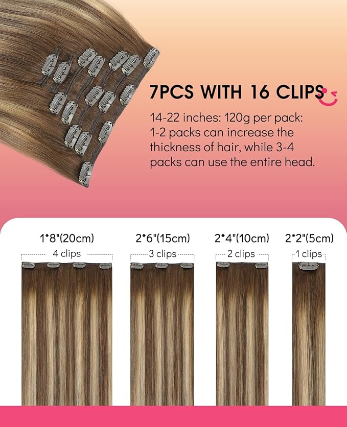 Youngsmile Real Human Hair Extensions Clip in, Balayage Chocolate Brown with Caramel Brown Clip in Extensions 20 Inch 7 Pcs 120 Gram, Easy to Install, Natural Human Hair (CLIP#4/27/4-20Inch)