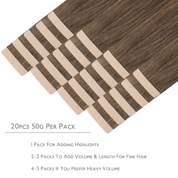 WENNALIFE Tape in Hair Extensions Human Hair, 20pcs 30g 10 inch Light Ash Brown Extensions Real Human Natural Straight Tape in Invisible Human Hair Extensions