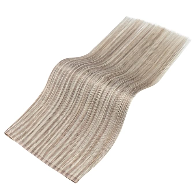 Full Shine Butterfly Weft Hair Extensions Human Hair 20 Inch Invisible Pu Hole Weft Extensions Color 18 Ash Blonde Highlight 613 Bleach Blonde Genius Weft With Hole 100 Grams