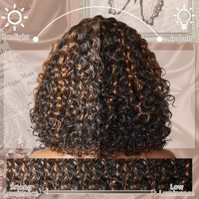 Glueless Wigs Human Hair Pre Plucked Pre Cut 1b/30 Lace Front Wigs Human Hair Wear And Go Ombre Deep Wave Wig 7x5 Pre Everything Highlight Curly Short Bob Wig Human Hair 180% Density 14inch