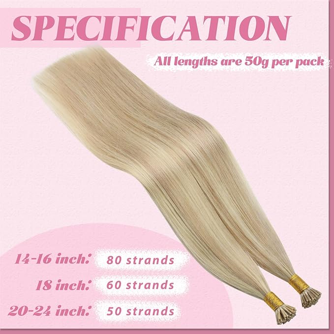 YoungSee I Tip Hair Extensions Human Hair Blonde Itips Hair Extensions Human Hair Highlight Ash Blonde with Blonde Itip Extensions 18In Invisible Tip Hair Extensions Human Hair Silky Hair 60s 50g