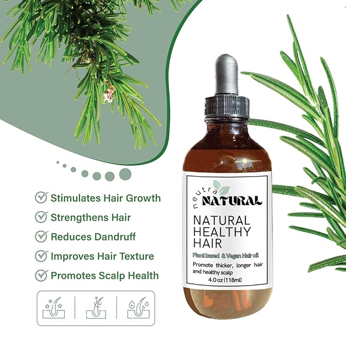 4Oz Plant Based Hair Oil. Neutral Natural Vegan Hair Oil, Tik Tok, Castor oil, Rosemary, Coffee, Cloves, Botanic Oil, Thicker Hair, Hair Growth,Veganic Clean Formula.