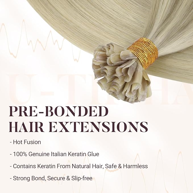 MAXITA U Tip Hair Extensions Human Hair, Ash Blonde Highlighted Platinum Blonde Hair Extensions Real Human Hair, 50g/50 Strands/Pack, 18 In Virgin Human Hair