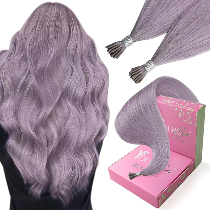 YoungSee Itip Hair Extension Real Human Hair Purple Itips Hair Extensions Real Human Hair Light Purple 24 Inch Tip Hair Extensions Color for Long Hair 25s 25g Stick Tip Hair Extensions Soft and Silky