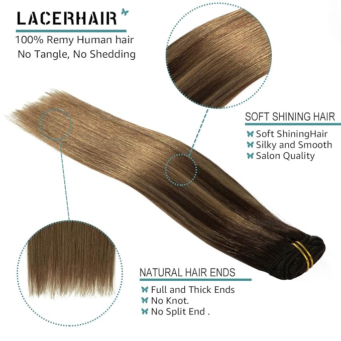 Lacer Dark Brown Roots Clip in Hair Extensions Human Hair Fading to Chestnut Brown Clip in Extensions 22 Inch for Long Natural Extensions Human Hair 140 Grams 7 Pcs