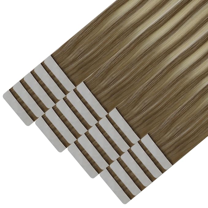 YoungSee Human Hair Tape in Extensions Balayage Tape in Hair Extensions Human Hair Light Brown Ombre Blonde Tape ins Hair Silky Straight 20 Inch Seamless Hair Extension Soft 20pcs 50g