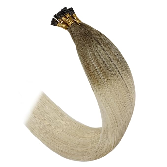Sunny Balayage I Tip Hair Extensions Human Hair 50S I Tip Hair Extensions Light Blonde to Platinum Blonde Balayage Itips Hair Extension Soft Pre Bonded Hair Cold Fusion 22inch 50G
