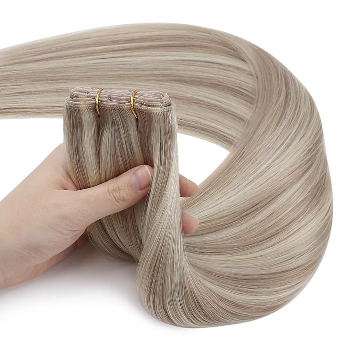 Full Shine Butterfly Weft Hair Extensions Human Hair 20 Inch Invisible Pu Hole Weft Extensions Color 18 Ash Blonde Highlight 613 Bleach Blonde Genius Weft With Hole 100 Grams