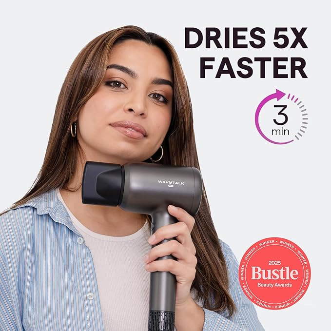 Hair Dryer, Wavytalk Turblow Pro Fast Drying Blow Dryer with Diffuser, High Speed Hair Dryer with 110,000 RPM, Pro Negative Ions for Reduces Damage, Frizz Smoothing, 3 Speeds & 3 Temps, Matte Grey