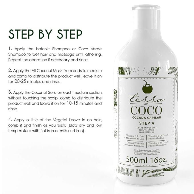 Terra Coco Cocada Capilar | Vegan | Moisturizes and Nourishes Leave-in | Ideal for Extremely Dry and Worn Hair Damaged by Sun or Chemicals| Removes Dead Cells | 16.0 Oz