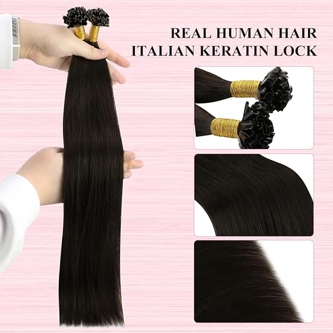 YoungSee Utip Hair Extensions Human Hair Dark Brown 24 Inch U Tip Human Hair Extensions Dark Brown 50s/50g Hot Fusion
