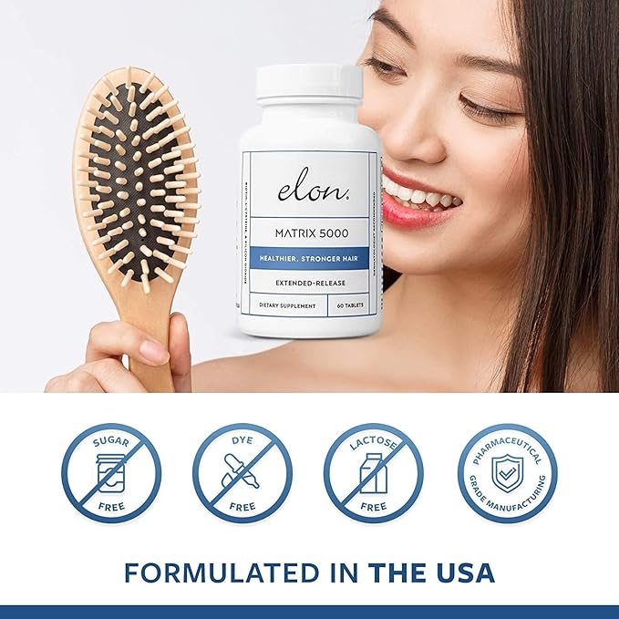 Elon Matrix 5000 - Biotin 5000mcg Vitamins for Hair Growth w/Extended Release - Promotes Healthy & Strong Hair - Pack of 2 (120 Day Supply)