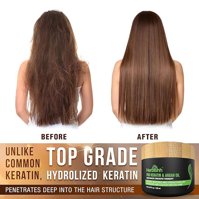 Combo Pack - Herbishh Shampoo for Gray Hair + Argan Intense Hair Mask - Long-lasting Dye Shampoo, Colors in Minutes - 500 Ml - Stimulates Dry, Frizzy Hair (Light Brown)