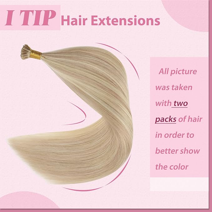 YoungSee I Tip Hair Extensions Human Hair Blonde Itips Hair Extensions Human Hair Highlight Ash Blonde with Blonde Itip Extensions 18In Invisible Tip Hair Extensions Human Hair Silky Hair 60s 50g