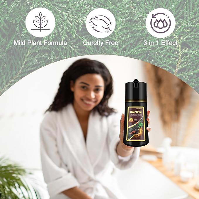 Hair Dye Shampoo, Gray Hair Coverage Dye Shampoo, Hair Color Shampoo for All Hair Types, Champu Para Canas, Suitable for Home and Salon (Black)