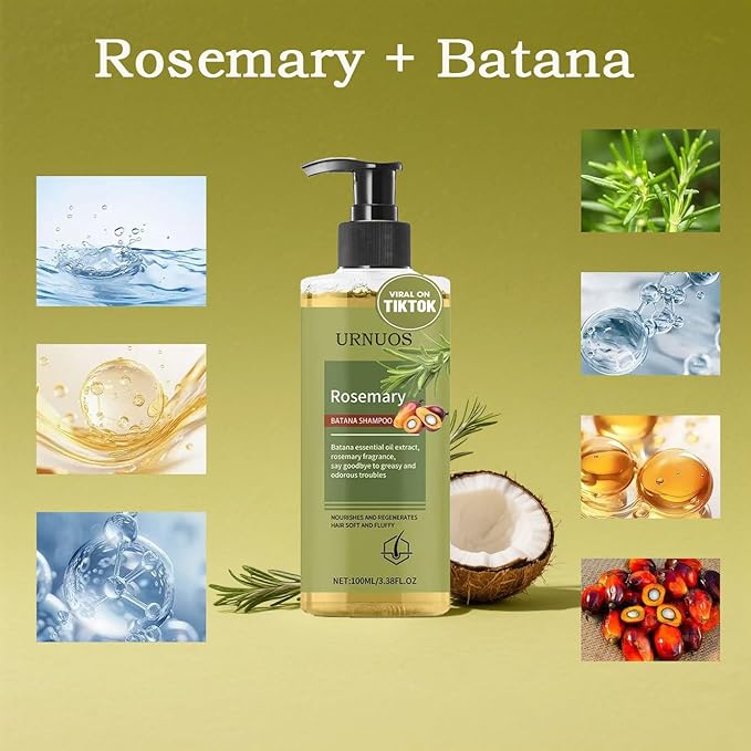 Rosemary and Batana Shampoo for Thicker Hair - Controls Oil and Dandruff,Promotes Hair Growth,Scalp Soothing Natural Ingredients,Voluminous Shine for All Hair Types (237ML)