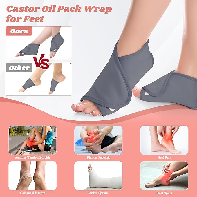 12 Pcs Castor Oil Pack Wrap-Grey, Castor Oil Pack Organic Cotton for Knees Shoulder Hands Neck Waist Chest and Feet, Adjustable Compress Pads for Entire Body