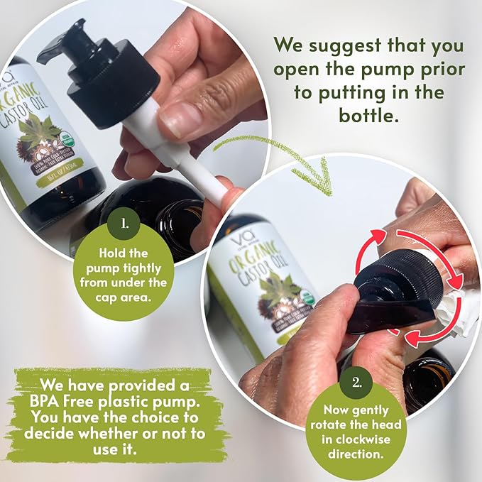 Organic Castor Oil With Rosemary Oil For Hair Growth - 100% Pure Rosemary Hair Oil With Pure Castor Oil Cold Pressed Unrefined Glass Bottle - Strengthening & Volumizing 8 Fl Oz