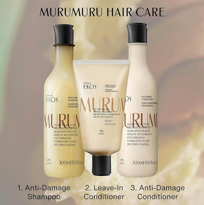 natura Ekos Murumuru Anti-Damage Leave-In 5 fl oz (150ml) - Reconstructs Hair Fiber, Reduces Frizz, Detangles, and Repairs Split Ends, Vegan, Not Tested On Animals, Unisex, For Frizzy Hair