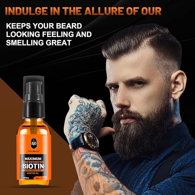 Beard Oil,Maximun Thickening Biotin, with Castor Oil and Argan & Jojoba Oils, Promotes Beard Growth, Styles, Strengthens & Softens Beards & Mustaches,1 Ounce*2(2 Pack)