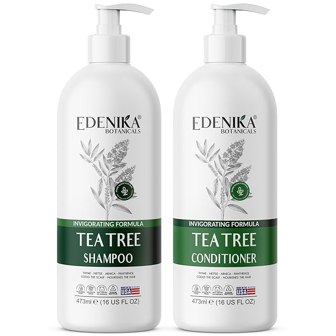Tea Tree Oil Shampoo and Conditioner, Soothes Itchy & Dry Scalp, Deep Cleansing for Dandruff & Buildup, Hydrates & Refreshes, Sulfate Free, Women & Men, 16 fl oz Each
