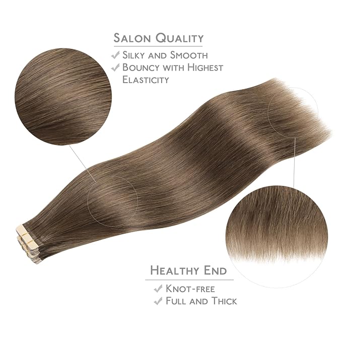 WENNALIFE Tape in Hair Extensions Human Hair, 20pcs 30g 10 inch Light Ash Brown Extensions Real Human Natural Straight Tape in Invisible Human Hair Extensions
