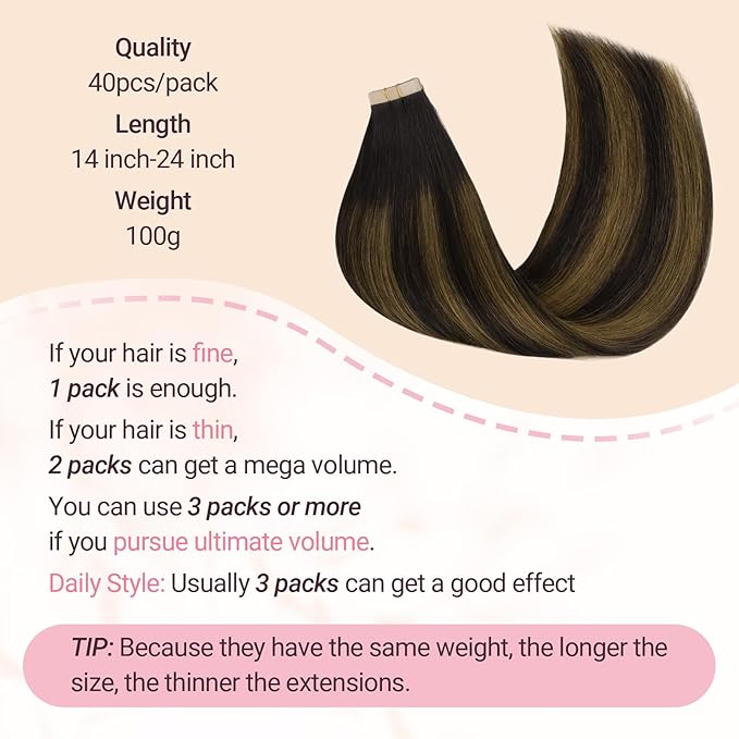 MAXITA Tape in Hair Extensions Human Hair Balayage Dark Brown to Chestnut Brown 14 inch 100g 40pcs Real Human Hair Extensions Natural Hair Extensions Remy Straight Hair