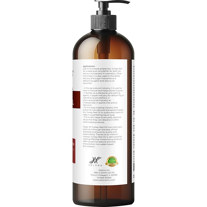 velona Castor Oil Turkey Red 16 fl oz | 100% Pure and Natural Carrier Oil | Cold Pressed | Hair, Body and Skin Care | Use Today - Enjoy Results