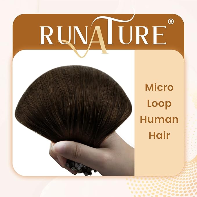 RUNATURE Micro Hair Extensions Real Hair Dark Brown Micro Loop Human Hair Extensions Micro Rings Extensions Cold Fusion Hair Extensions Brown 18 Inch 50g