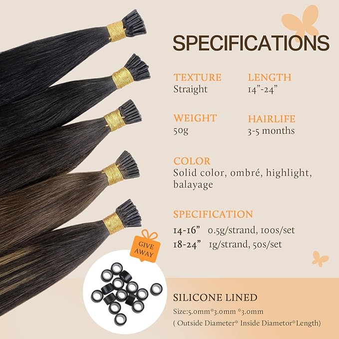 DOORES I Tip Hair Extensions, Balayage Chocolate Brown to Honey Blonde 24 Inch 50g/50s, Invisible I Tips Extensions Cold Fusion Hair Extensions Silky Straight Hair Extensions Itip Extensions
