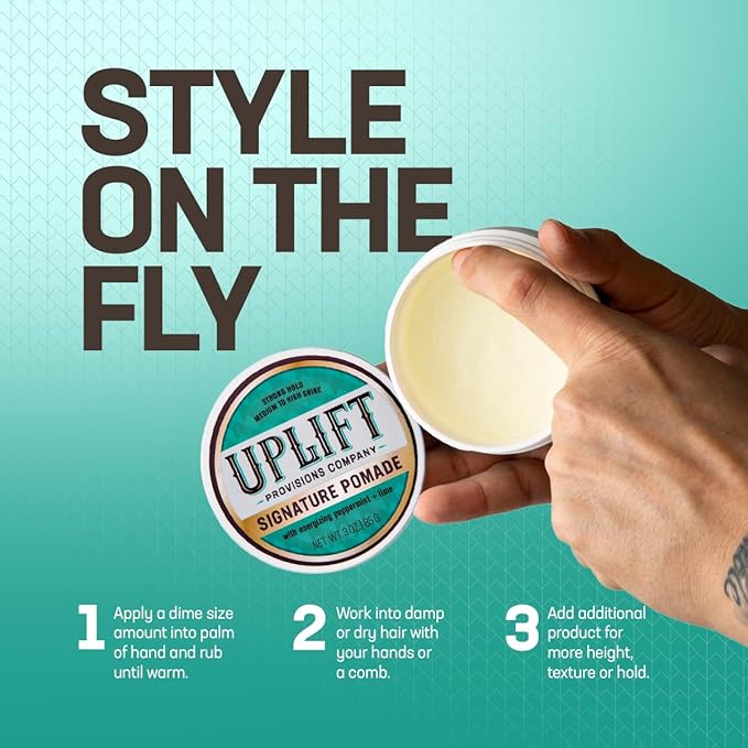 Uplift Provisions Company Signature Pomade for Bold Hair Styles That Last - Strong Hold, High Shine, Effortless Wash-Out, Unisex Appeal, 3 oz.