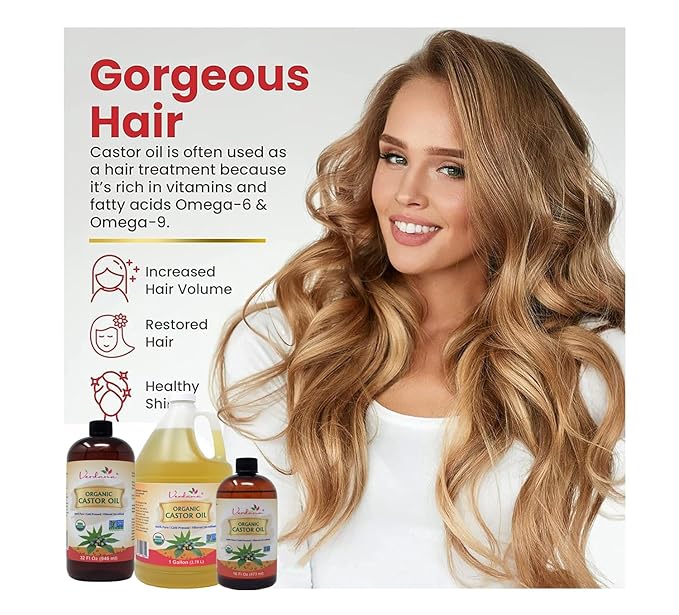 Verdana Organic Castor Oil – 1 Gallon Bulk – USDA Organic, Cold Pressed, Hexane-Free – For Hair Growth, Eyelashes, Skin & Castor Oil Packs