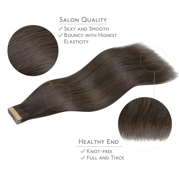 WENNALIFE Tape in Hair Extensions Human Hair, 20pcs 50g 22 inch Cool Dark Brown Remy Hair Extensions Straight Human Hair Tape in Extensions Skin Weft Tape Extensions